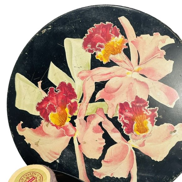 Vintage CANCO Helen Harrison Chicago Black Tin Irises Darling Cotton Leftovers - Picture 2 of 16